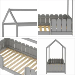 Merax Kinderbett 90x200cm Hausbett Spielbett Kinderhaus Mit Rausfallschutz Und Lattenrost, Schönes Babybett Aus Kiefernholz, Grau -Kinderbett Geschäft 009a682428f584c684e5c3a51a986b4a