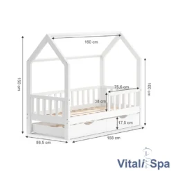 VitaliSpa Kinderbett Hausbett Gästebett Wiki Weiß 80x160cm Schublade Matratzen -Kinderbett Geschäft 01209bb5051c33d9aa59db103582647e