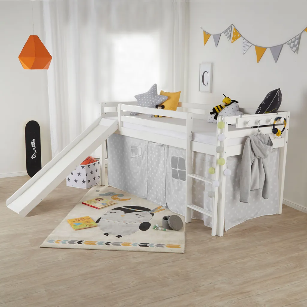 Homestyle4u 2124, Hochbett Mit Rutsche Und Lattenrost Kinderbett Weiß Kiefer 90x200 Cm Jugendbett Spielbett Rutschbett 4 Homestyle4u 2124, Hochbett Mit Rutsche Und Lattenrost Kinderbett Weiß Kiefer 90x200 Cm Jugendbett Spielbett Rutschbett – Bild 2