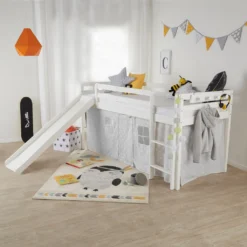 Homestyle4u 2254, Kinder Hochbett 90x200 Cm Mit Lattenrost Rutsche Leiter, Etagenbett Spielbett Weiß Holz Kiefer -Kinderbett Geschäft 025b6507cfd44b6c3e578229367f4beb 2