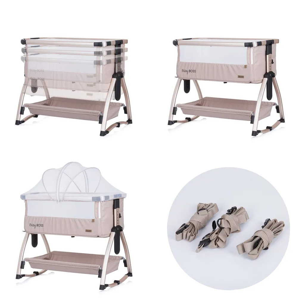 Chipolino Beistellbett Baby Boss Matratze, Moskitonetz, Schaukelfunktion, Räder Beige 7 Chipolino Beistellbett Baby Boss Matratze, Moskitonetz, Schaukelfunktion, Räder Beige – Bild 5