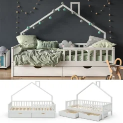 VitaliSpa Kinderbett + Schubladen Noemi Weiß 93 X 208 X 155 Cm Massivholz