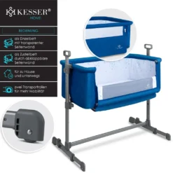 KESSER® Zustellbett Hubi 3in1 Baby Beistellbett Reisebett Babybett Mit Weich Matratze, Mit Rollen Kinderbett, 5-fach Höhenverstellung, Faltbare Seitenwand Für Zu Hause Und Unterwegs, Farbe:Blau -Kinderbett Geschäft 0412fd3635b1a512cdf9ab59e82098a7