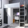 Hochbett Mit Schreibtisch & Kleiderschrank - 90 X 200 Cm - Anthrazit & Weiß - NICOLAS II -Kinderbett Geschäft 0483edda0f930fcda4738b8851639bf4