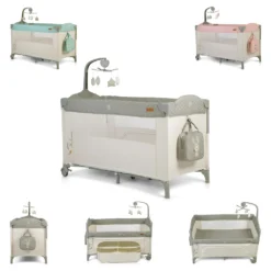 Cangaroo Reisebett Indiana Laufstall Zwei Ebenen Matratze Wickeltasche Räder Grau