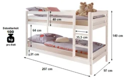 Etagenbett Alain Kiefer Massiv Weiß Teilbar Zu 2 Einzelbetten Kinderzimmer Hoch Doppel Stockbett -Kinderbett Geschäft 06765beff474d8b4ec64ddaff00af8c6