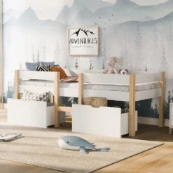 Merax Kinderbett 90x200cm Kinderhaus Hausbett Mit Rausfallschutz, Lattenrost & 2 Schubladen In Kiefer, Mädchen Jungen Bett, Weiß -Kinderbett Geschäft 0891c763de49134bbe36dc21f424ebee