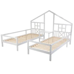 Merax Kinderbett 90x200cm/90x200cm Hausbett Mit Lattenrost, Rausfallschutz Und Tisch, 2 Einzelbetten Jugendbetten Doppelbett Für 2 Kinder, Weiß -Kinderbett Geschäft 09326bf374ee3206c3e035c63fe4d856