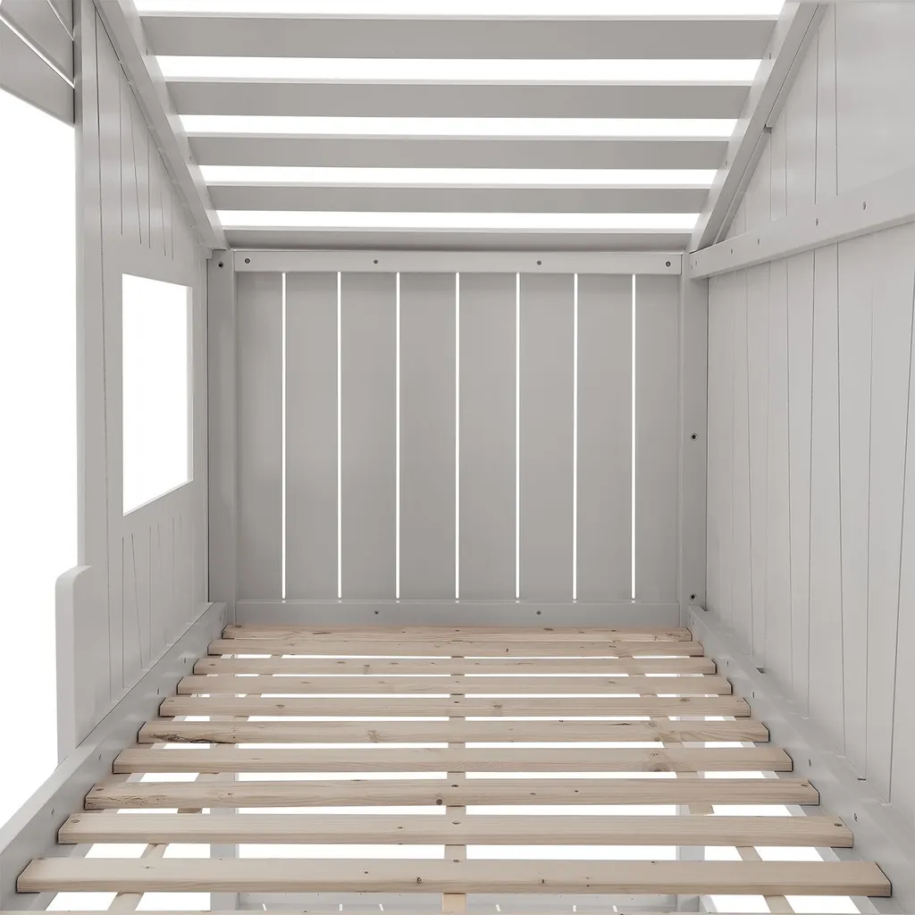 Juskys Kinderbett Baumhaus 90 X 200 Cm Mit Dach, Rutsche & Leiter – Etagenbett Weiß Für Kinder – 2x Lattenrost Bis 150 Kg – Hausbett Aus Massivholz 11 Juskys Kinderbett Baumhaus 90 X 200 Cm Mit Dach, Rutsche & Leiter – Etagenbett Weiß Für Kinder – 2x Lattenrost Bis 150 Kg – Hausbett Aus Massivholz – Bild 9