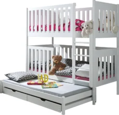 Mirjan24 Etagenbett Okawango, Bett Mit Bettschubladen, Hochbett, Jugendzimmer, Jugendbett (Farbe: Weiß, Größe: 90x200)