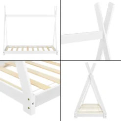 [en.casa] Kinderbett 80x160cm Weiß Im Tipi-Design Aus Kiefernholz Jugendbett Bett Holzbett Hausbett -Kinderbett Geschäft 09c25e38a22da7215ca70d8ef71a1ee0