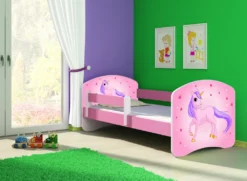 ACMA Jugendbett Kinderbett Junior-Bett Komplett-Set Mit Matratze Lattenrost Und Rausfallschutz Rosa 17 Pony 140x70