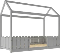 Merax Kinderbett 90x200cm Hausbett Spielbett Kinderhaus Mit Rausfallschutz Und Lattenrost, Schönes Babybett Aus Kiefernholz, Grau -Kinderbett Geschäft 0e0c98d309184cd8132a596b8fae3777