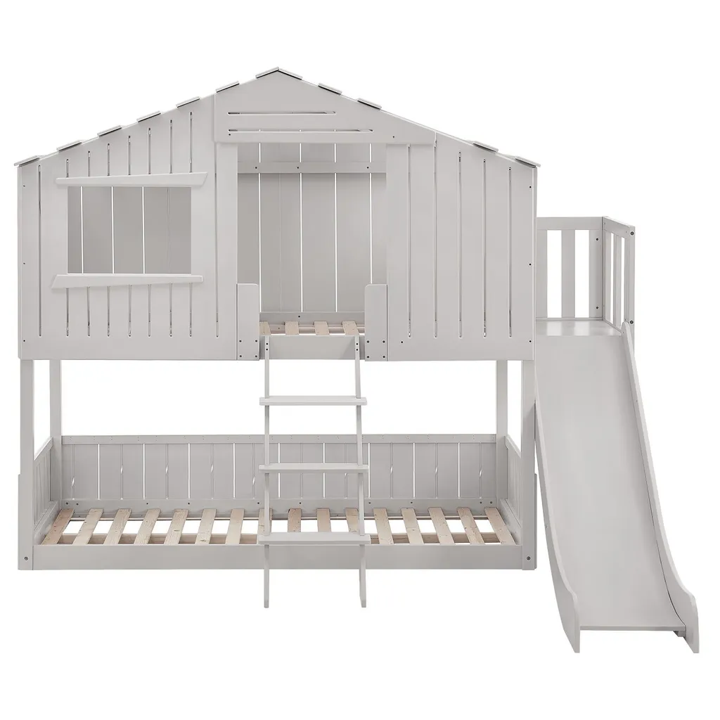 Juskys Kinderbett Baumhaus 90 X 200 Cm Mit Dach, Rutsche & Leiter – Etagenbett Weiß Für Kinder – 2x Lattenrost Bis 150 Kg – Hausbett Aus Massivholz 8 Juskys Kinderbett Baumhaus 90 X 200 Cm Mit Dach, Rutsche & Leiter – Etagenbett Weiß Für Kinder – 2x Lattenrost Bis 150 Kg – Hausbett Aus Massivholz – Bild 6