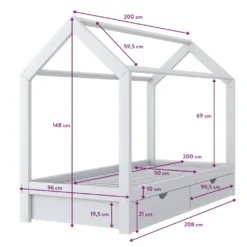 VitaliSpa Kinderbett Hausbett Weiß 90x200 Cm Schubladen Bett Holz Kinderhaus -Kinderbett Geschäft 0f8f96a97b25b710b6d717b3bbbc9f97