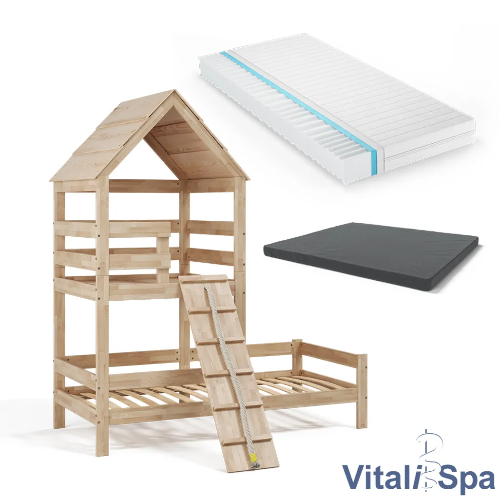 VitaliSpa Spielturmbett – Kinderbett Inkl. Matratze 90x200 Cm, Hochbett – Buche Massivholz 4 VitaliSpa Spielturmbett – Kinderbett Inkl. Matratze 90x200 Cm, Hochbett – Buche Massivholz – Bild 2