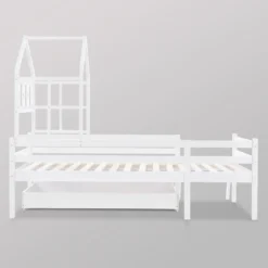Merax Kinderbett Miki Hochbett Mit Leiter Und Schubladen, Inkl. Lattenrost Und Rausfallschutz, Hausbett 160x80cm Kinderhaus Jugendbett Spielbett Aus Massivholz, Weiß -Kinderbett Geschäft 11a391784ca02762fcb27f5e912ee211
