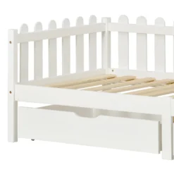 Merax Kinderbett 90x200 Cm Tagesbett Einzelbett Mit Zäune Und 2 Schubladen Auf Rollen, Kiefernholz Lattenrost Hausbett, Weiß -Kinderbett Geschäft 1280d2802a6140e794194eaa203b3c17