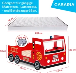 Kinder Bett Feuerwehr Optik Liegefläche 200x90 Cm Holzbett Inkl. Lattenrost Autobett 3D Räder Sirene Lenkrad -Kinderbett Geschäft 1336d310f24a9feeebb7366398d8fe1a