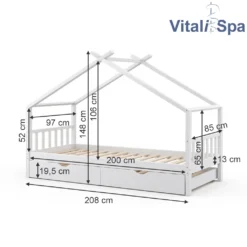 VitaliSpa Kinderbett + Bettschublade + Matratze Design Weiß 208 X 146 X 97 Cm Massivholz -Kinderbett Geschäft 13ecef2f1e3c343fd7fd5603abe08e27
