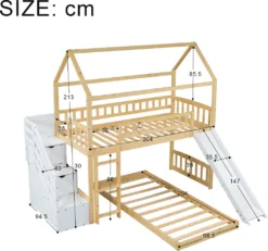 Merax Etagenbett 90x200cm Kinderbett Mit Rutsche, Treppe Mit Stauraum, Fallschutz Und Handlauf, Hausbett Aus Massivholz In Natur Und Weiß, 2 Einzelbetten Stockbett Für Kinderzimmer -Kinderbett Geschäft 146a6cf90274d41ae00665c9ca2969c9