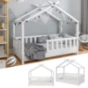 Kinderbett Hausbett DESIGN Weiß 70x140cm Zaun Kinder Bett Holz Haus Hausbett Mit Matratze