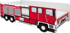 ACMA Jugendbett Kinderbett Auto-Bett Junior Feuerwehr Bett Komplett-Set Mit Matratze Lattenrost Und Rausfallschutz 160x80 + NAME