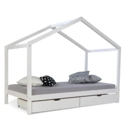 Homestyle4u 2075, Kinderbett Inklusive Matratze Hausbett 90x200 Cm Kinderhaus Spielbett Holzbett Weiß Bettkasten -Kinderbett Geschäft 159e9c56abeb42f84c80c4d25e18468d