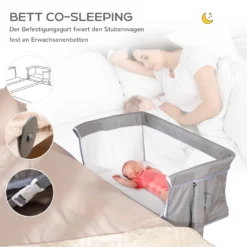 HOMCOM Baby Beistellbett Kinderbett Reisebett Für 0-6 Monate Baby Stubenwagen Mit Matratze Netzfenster Transporttasche Höhenverstellbar Faltbar Metall Oxfordstoff Grau -Kinderbett Geschäft 15e97fb5ae5a10402f97862f1fa0da81