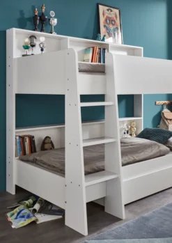 Relita Etagenbett SWAY Mit 2 X Liegeflächen 90x200 Cm, Inkl. Bodenplatte Und Regalen, Ausführung Spanplatte WeißNachbildung -Kinderbett Geschäft 16527cc1dc3e573ed5a9b4f78fc0d899