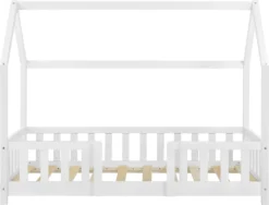 Kinderbett Sisimiut 70x140 Cm Hausbett Mit Rausfallschutz Bettenhaus Mit Lattenrost Kiefernholz Weiß -Kinderbett Geschäft 18038c3b7991742d14ae0d2c0ba30a6e