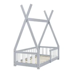 Kinderbett + Matratze 70x140cm Tipi Holz Hellgrau Bettenhaus Hausbett Rausfallschutz [en.casa] -Kinderbett Geschäft 1957d84c7fcb4b0d5c60715123a3a544