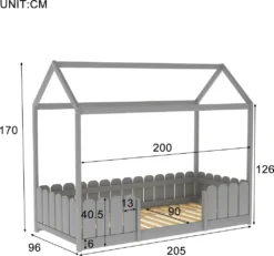 Merax Kinderbett 90x200cm Hausbett Spielbett Kinderhaus Mit Rausfallschutz Und Lattenrost, Schönes Babybett Aus Kiefernholz, Grau -Kinderbett Geschäft 198e37237b90a1fe338c0b45a6bfcf3c