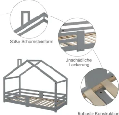 Merax Kinderbett 90 X 200 Cm Hausbett Mit Rausfallschutz Und Schornstein, Robuste Lattenroste, Kinderbetten Aus Kiefernholz, Grau -Kinderbett Geschäft 1abc2147f648aa5e6d0f5912eb62e5ff