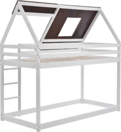 Merax Etagenbett Mit Rechtwinkliger Leiter Und Fallschutz, Dach Und Zäune, Kinderbett 90x200cm Stockbett Hausbett Aus Kiefer, Weiß Und Braun -Kinderbett Geschäft 1ac2d22bc6bed01ab5821b09efc8e4de
