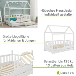 Juskys Kinderbett Marli 80 X 160 Cm Mit Bettkasten 2-teilig, Rausfallschutz, Lattenrost & Dach - Massivholz Hausbett Für Kinder - Bett In Weiß -Kinderbett Geschäft 1b2f0691f2332880318a854da273b0c9