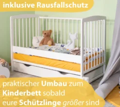Alcube® Mitwachsendes Babybett 60 X 120 Cm Mit Schublade Gitterbett 120x60 Kiefernholz Zum Kinderbett Umbaubar In Weiß -Kinderbett Geschäft 1bbafb076f26f4c52f8040d5003848e4