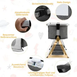 COSTWAY 3 In 1 Beistellbett & Babywiege & Reisebett Klappbar, Babybett Mit 7-Fach Verstellbarer Höhe, Tragbares Babywiege Mit Sicherheitsgurt, Netzfenster, Matratze, Bodenkorb & Rädern (Dunkelgrau) -Kinderbett Geschäft 1cd0570b1a4995e38e457a3508f584e7