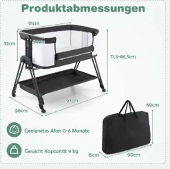 COSTWAY 2 In 1 Beistellbett & Stubenwagen Klappbar, Tragbare Babybett Mit 7 Verstellbaren Höhen & Matratze & Tragetasche & Gurte, Verstellbare Reisebett Für Neugeborene Bis 6 Monate (Dunkelgrau) -Kinderbett Geschäft 1cddcca0e6ceea13af87a054fbe0b2a5