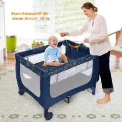 COSTWAY 2 In 1 Reisebett & Laufstall Klappbar, 120 X 60cm Kinderbett, 2 Ebenen Babybett Mit Matratze Und Tragetasche (Blau) -Kinderbett Geschäft 1d5ae067daecfb7edaae1f164cc23270