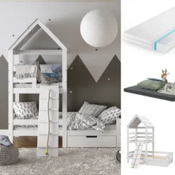 VitaliSpa Spielturmbett + 2 Matratzen Teddy Weiß 208 X 235 X 108 Cm Massivholz