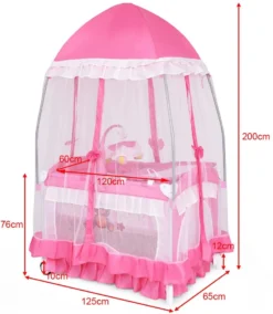 COSTWAY 4 In 1 Reisebett & Wickeltisch & Kinderbett & Laufstall Klappbar, 125x65x76cm, 2 Ebenen Babybett Mit Spielbogen, Musikbox, Wickelauflage, Baldachin Und Transporttasche (Rosa) -Kinderbett Geschäft 1eaccd459a41c05d038bc7bedf947294