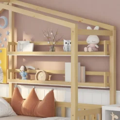 Merax Kinderbett 90x200cm/140x70cm Hausbett Mit Schubladen Und Regalen, Zaun Und Lattenrost, Spielbett Kinderhaus Aus Kiefernholz Für Zwei Kinder, Natur 19 Merax Kinderbett 90x200cm/140x70cm Hausbett Mit Schubladen Und Regalen, Zaun Und Lattenrost, Spielbett Kinderhaus Aus Kiefernholz Für Zwei Kinder, Natur -Kinderbett Geschäft 1ed7ca11060411b3251001f2d6f15235