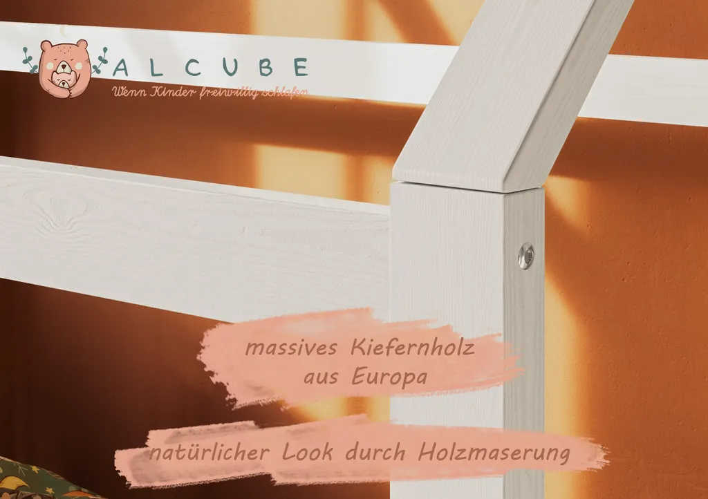 ALCUBE Hausbett 90x200 Im Montessori Stil Für Mädchen Und Jungen - Kinderbett Bodentief Aus MassivenHolz In Weiß 6 ALCUBE Hausbett 90x200 Im Montessori Stil Für Mädchen Und Jungen - Kinderbett Bodentief Aus MassivenHolz In Weiß – Bild 4