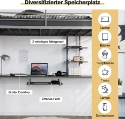 COSTWAY Hochbett Mit Schreibtisch, Etagenbett Mit 2 Leitern, Stockbett Aus Metall, Bettrahmen Für Teenager Und Erwachsene (Silber) -Kinderbett Geschäft 1fb21c53e41280be9f5d3fd15a5c3d32