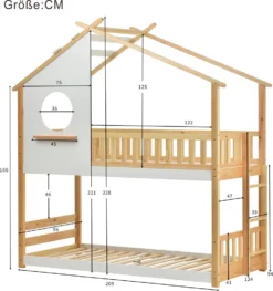 Merax Kinderbett Etagenbett 90x200cm Mit Leiter, Rausfallschutz Und Dachform, Hochbett 2 Einzelbetten Stockbett Aus Kiefernholz, Weiß Und Natur -Kinderbett Geschäft 1fe4900238261e9047fbabfbc88df26c