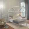 Kinderbett Hausbett Set 160×80 Mit Rausfallschutz Und Matratze Weiß Einzelbett