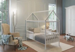Kinderbett Hausbett Set 160×80 Mit Rausfallschutz Und Matratze Weiß Einzelbett