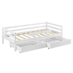 Kinderbett Mit 2 Bettkasten 200x90cm Jugendbett Mit Stauraum Rausfallschutz Lattenrost Kiefernholz Sperrholz Weiß [en.casa] -Kinderbett Geschäft 21ec226a651841c7e8cb4470f2542170