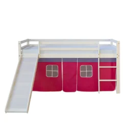 Homestyle4u 1545, Kinder Hochbett Mit Rutsche, Leiter, Vorhang Pink, Massivholz Kiefer Weiß, 90x200 Cm -Kinderbett Geschäft 2269a3d50b0f580a80b6808ee3770799